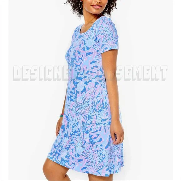 LILLY PULITZER Cody cotton T-shirt Dress in Boca Blue Sea What I Sea XSmall NWT - Picture 7 of 7